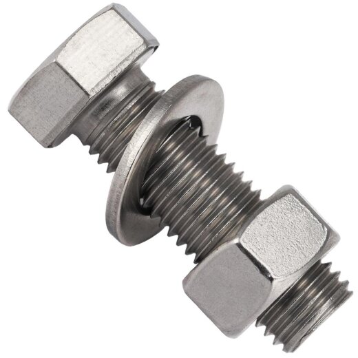 10 Stück Sechskantschrauben M10x60 DIN 933 Edelstahl A2 mit Sechskantmuttern M10 DIN 934 Edelstahl A2 und Unterlegscheiben 10,5 (M 10) DIN 125 Edelstahl A2