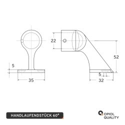 Handlaufendstück 60° 22mm Edelstahl A4