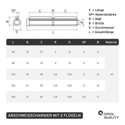 Anschweisscharnier 80 mm Edelstahl A2
