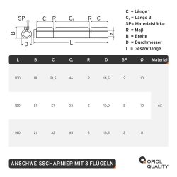 Anschweisscharnier 140mm Edelstahl A2&nbsp;