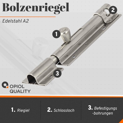 Bolzenriegel 200 mm Edelstahl A2 - OPIOL QUALITY  Verbindungselemente,  Befestigungstechnik & Bootszubehör, 62,97 €
