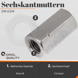 Sechskantmuttern, 3 d hoch DIN 6334 A2
