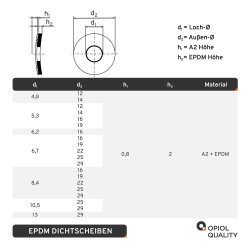 100 Stück Dichtscheiben mit grauem EPDM 8,4x22 Edelstahl A2