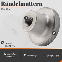 1 Stück Rändelmuttern M5 hohe Form DIN 466 Edelstahl A1