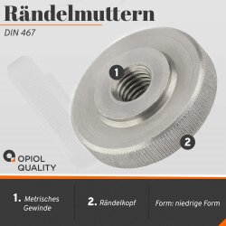 1 Stück Rändelmuttern M6 niedr. Form DIN 467 Edelstahl A1