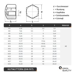 25 Stück Hutmuttern M10 niedr. Form (SW17) DIN 917 Edelstahl A2