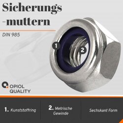 1 Stück Sechskantmuttern M3 niedr. Form, selbstsichernd, Polyamidklemmteil DIN 985 Edelstahl A2
