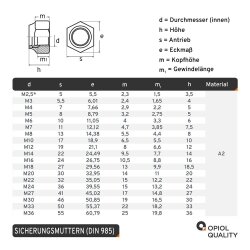 1 Stück Sechskantmuttern M6 niedr. Form, selbstsichernd, Polyamidklemmteil DIN 985 Edelstahl A2