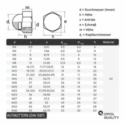 5 Stück Hutmuttern M12 hohe Form (SW19) DIN 1587 Edelstahl A2