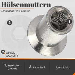 1 Stück Hülsenmuttern M8 X 20 mit Linsenkopf u. Schlitz Edelstahl A1