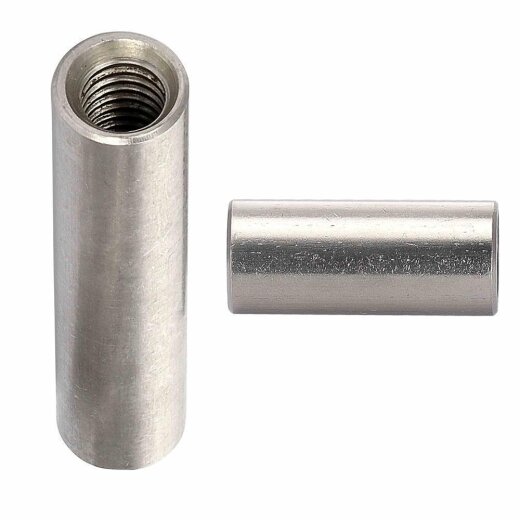 50 Stück Gewindemuffen M12 X 30 (D=15) rund, Edelstahl A2