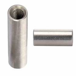 50 Stück Gewindemuffen M12 X 30 (D=15) rund, Edelstahl A2
