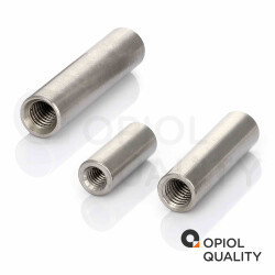50 Stück Gewindemuffen M12 X 40 (D=15) rund, Edelstahl A2