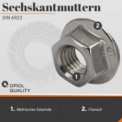 1 Stück Sechskantmuttern M12 mit Flansch DIN 6923 Edelstahl A2