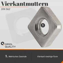 Vierkantmuttern, niedrige Form DIN 562 A2