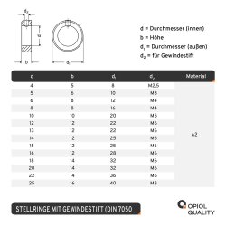 5 Stück Stellringe für Welle D=14 inkl. Gewindestift DIN 705 Edelstahl A2