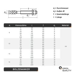 5 Stück Bolzenanker 12,0X10/110    Edelstahl A4