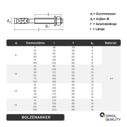 25 Stück Bolzenanker 16,0X30/150    Edelstahl A4