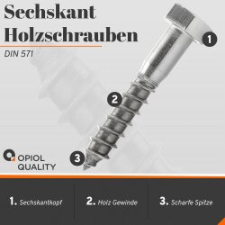 1 Stück Sechskant Holzschrauben M8x60 DIN 571 Edelstahl A2