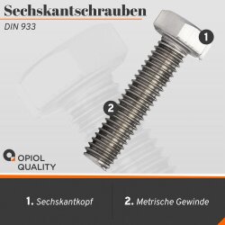 1 Stück Sechskantschrauben M8x12 DIN 933 Edelstahl A2