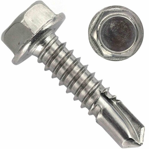 50 Stück Bohrschrauben DIN 7504 A2 K 6,3x45 mit Sechskantkopf und Bund, Form K Edelstahl A2