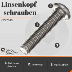1 Stück Linsenkopfschrauben M10 X 60/60 mit Innensechskant ISO 7380 Edelstahl A2