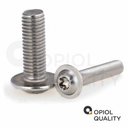 10 Stück Linsenkopfschrauben M8 X 50/50 mit Flansch ISO 7380, TORX, Vollgewinde, Edelstahl A2