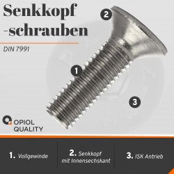 1 Stück Senkkopfschrauben M8 X 20/20 mit Innensechskant DIN 7991 Edelstahl A2
