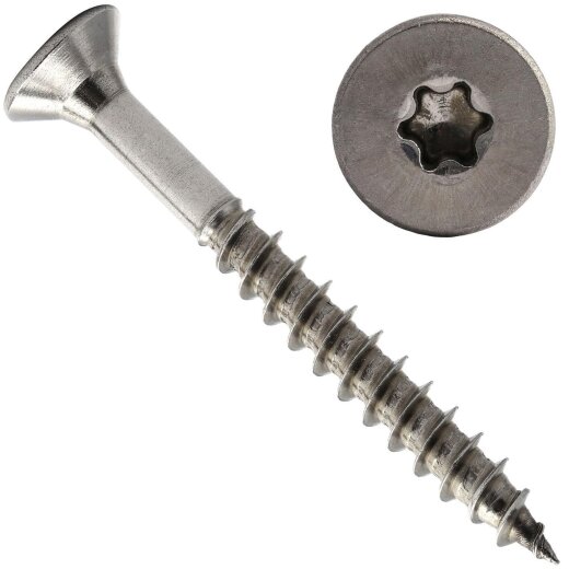 25 Stück Spanplattenschrauben 4 X 45/30 TORX T-20 (Teilgewinde), Senkkopf u. Innensechsrund, Edelstahl A2