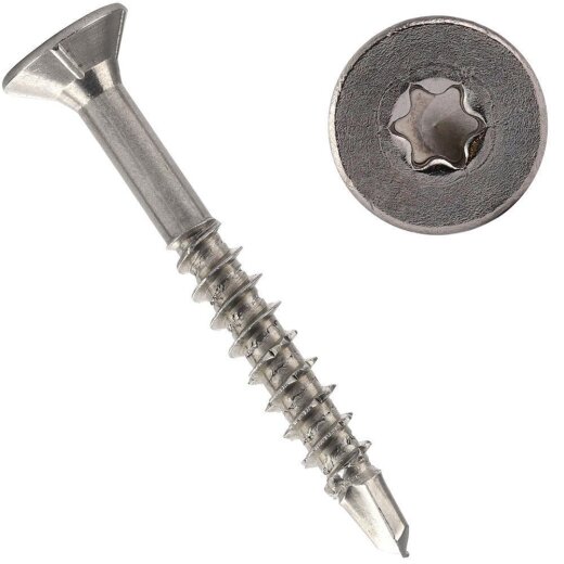 50 Stück Spanplattenschrauben 4 X 35/21 TORX T-20 mit Bohrspitze (Teilgewinde), Senkkopf u. Innensechsrund, Edelstahl A2