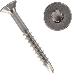 50 Stück Spanplattenschrauben 4 X 35/21 TORX T-20 mit Bohrspitze (Teilgewinde), Senkkopf u. Innensechsrund, Edelstahl A2
