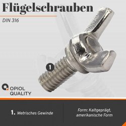 1 Stück Flügelschrauben M4x20 DIN 316 Edelstahl A2, amerikanische Form