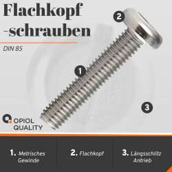 1 Stück Flachkopfschrauben M4 X 12 mit Schlitz DIN 85 Edelstahl A2
