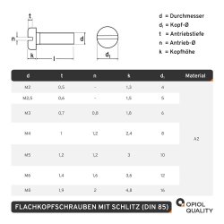 1 Stück Flachkopfschrauben M4x12 mit Schlitz DIN 85 Edelstahl A2