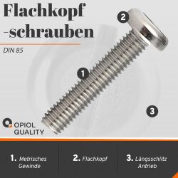 1 Stück Flachkopfschrauben M5x8 mit Schlitz DIN 85 Edelstahl A2