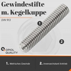 1 Stück Gewindestifte M6x20 mit Innensechskant u. Kegelkuppe DIN 913 Edelstahl A2