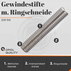 1 Stück Gewindestifte M8 X 20 mit Innensechskant u. Ringschneide DIN 916 Edelstahl A2