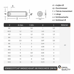 100 Stück Gewindestifte M10 X 55 mit Innensechskant u. Ringschneide DIN 916 Edelstahl A2