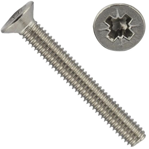 1 Stück Senkkopfschrauben M4 X 8 mit Kreuzschlitz "Z" DIN 965 Edelstahl A2