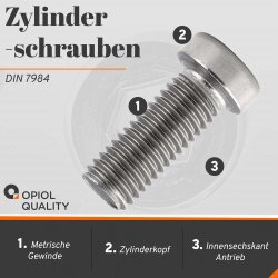 1 Stück Zylinderschrauben M3 X 10 mit Innensechskant, niedr. Kopf DIN 7984 Edelstahl A2