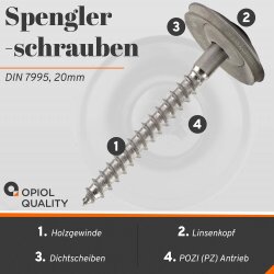 1 Stück Spenglerschrauben 4,5 X  40 POZI "Z" mit U-Scheibe (20mm) ähnl. DIN 7995 Edelstahl A2