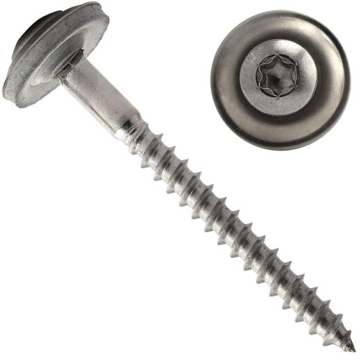 1 Stück Spenglerschrauben 4,5 X 40 TORX TX-25 mit U-Scheibe (15mm) ähnl. DIN 7995 Edelstahl A2