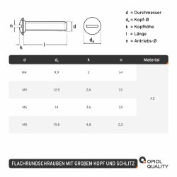 25 Stück Flachrundschrauben mit großem Kopf und Schlitz A2 M 8X70