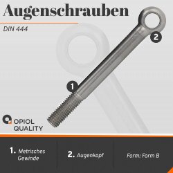 1 Stück Augenschrauben Form B DIN 444 BM 8x100 Edelstahl A2