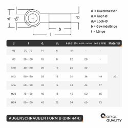 2 Stück Augenschrauben Form B DIN 444 BM 8X45 Edelstahl A2
