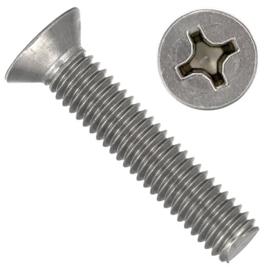 1 Stück Senkkopfschrauben M5 X 30 mit Kreuzschlitz "H" DIN 965 Edelstahl A2