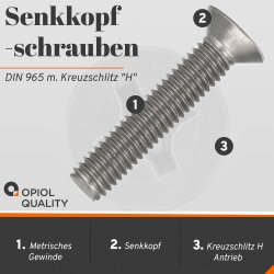 1 Stück Senkkopfschrauben M6x8 mit Kreuzschlitz "H" DIN 965 Edelstahl A2