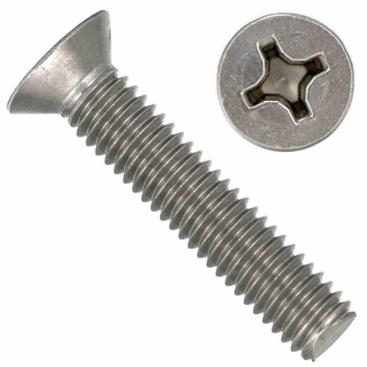 5 Stück Senkkopfschrauben M6x16 mit Kreuzschlitz "H" DIN 965 Edelstahl A2