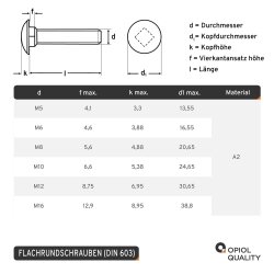 50 Stück Schlossschrauben M6 X 110/110 DIN 603 Edelstahl A2