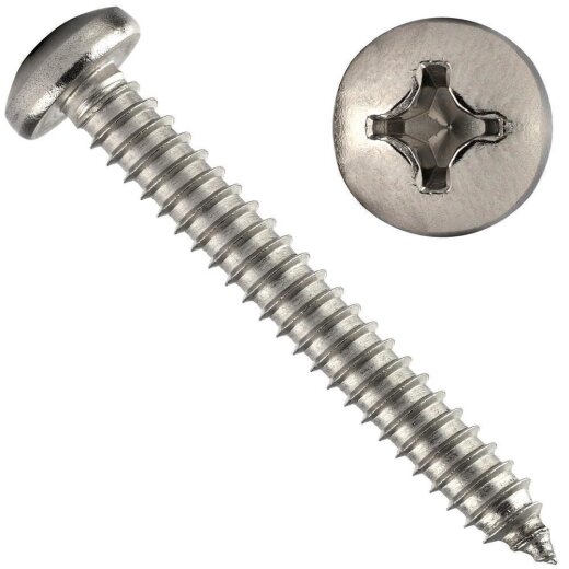 5 Stück Linsenkopf-Blechschrauben mit Kreuzschlitz 3,9x50 Edelstahl A2 (DIN 7981)